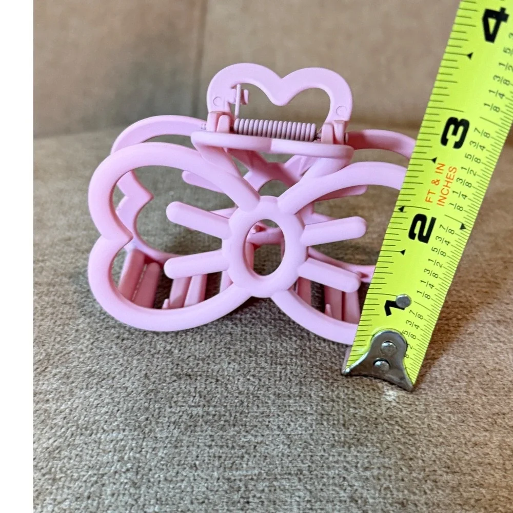 Matte Pink Butterfly Heart Hair Claw Clip Large Butterfly Jaw Clip Accessory